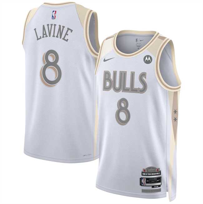 Mens Chicago Bulls #8 Zach LaVine White 2024-25 City Edition Stitched Jersey Dzhi